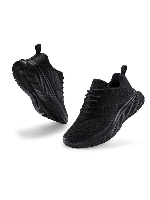 Boys Girls Shoes Kids Sneakers with Non-Slip Breathable Lightweight Tennis Athletic Running Black Shoes for Little Kid & Big Kid