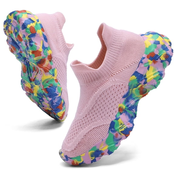 CZV Kids' Sock Sneakers Lightweight Breathable Slip-On Shoes for Boys & Girls - Non-Slip Casual Walking Shoes for Toddler/Little Kid,Size 10.5 Little Kid,Pink