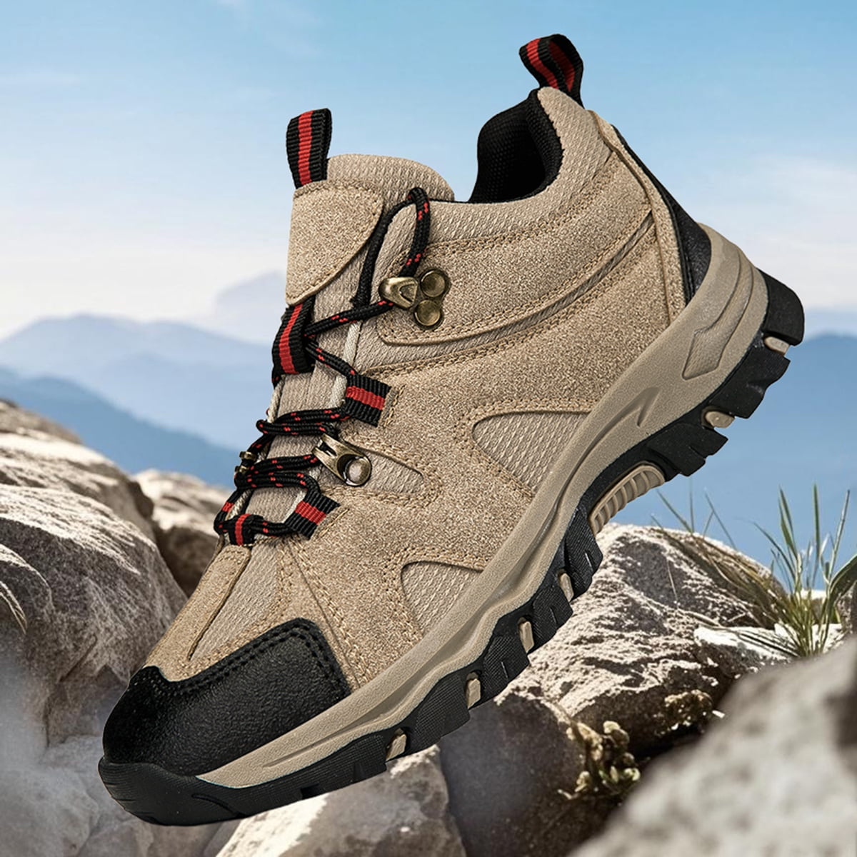 CZV Women's Outdoor Hiking Shoes, Non-Slip Comfortable Work Shoes, Breathable Lightweight Sneakers for Hiking, Camping, Fishing, Casual.Khaki