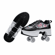 Women's & Teens Graffiti Print Four-Wheel Convertible Roller Skate Shoes,2-in-1 Roller Skates & Sneakers Unisex Retractable Wheels Indoor Outdoor Fun & Fitness 