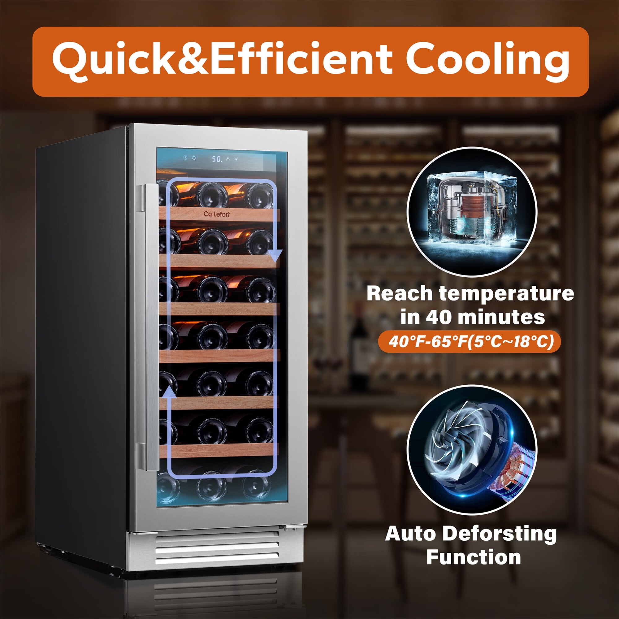 Ca'Lefort 15inch Wine Cooler Refrigerator,33 Bottle Wine Fridge，Built