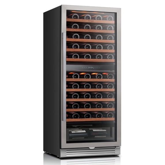 Ca’lefort 24 inch Dual Zone Wine Refrigerator Cooler 90 Bottle Built-In Wine Fridge with 3 Color LED Lighting for Home, Bar & Office