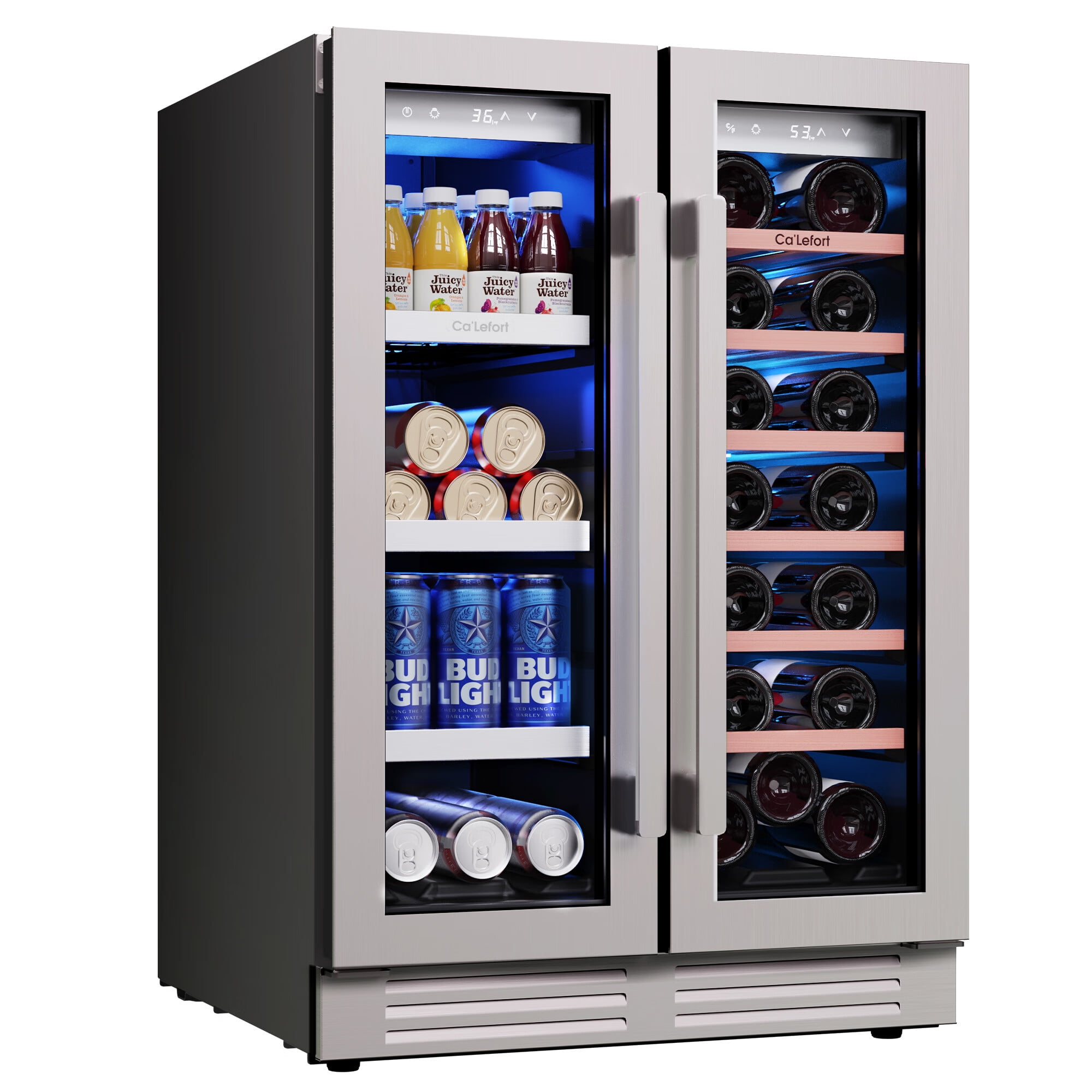 Ca'Lefort 24 Inch Wine and Beverage Refrigerator, Digital Temperature Control Dual Zone Wine Fridge Cooler with Stainless Steel French Door