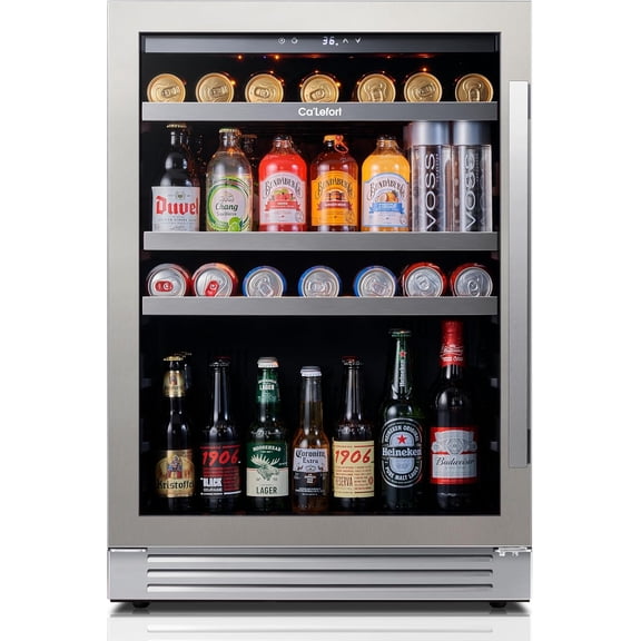 Ca'Lefort 24 inch Beverage Refrigerator,Holds 180 Cans Beverage Coolers,3 LED Light,Built-in & Freestanding for Home/Kitchen/Bar(Left-Hinged)