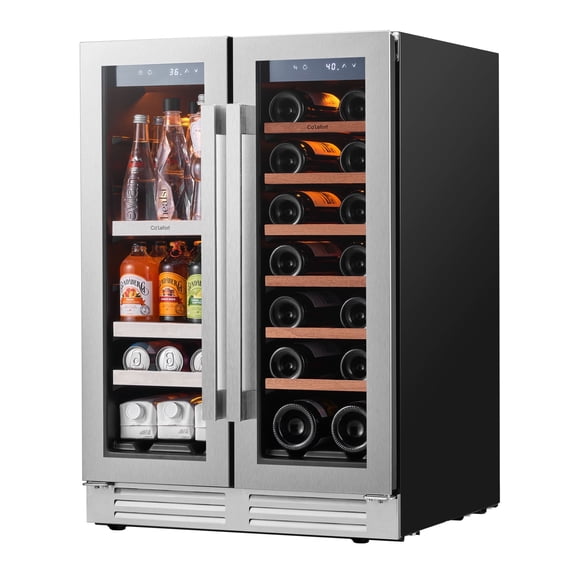 Ca'Lefort 24 inch Dual Zone Wine and Beverage Refrigerator, 20 Bottle 60 Cans Built-in & Freestanding Wine Fridge with Glass door for Home