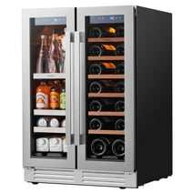 Ca'Lefort 24 inch Wine Cooler Beverage Refrigerator, Hold 60 Cans and 20 Bottles Dual Zone Wine Fridge with Stainless Steel French Door