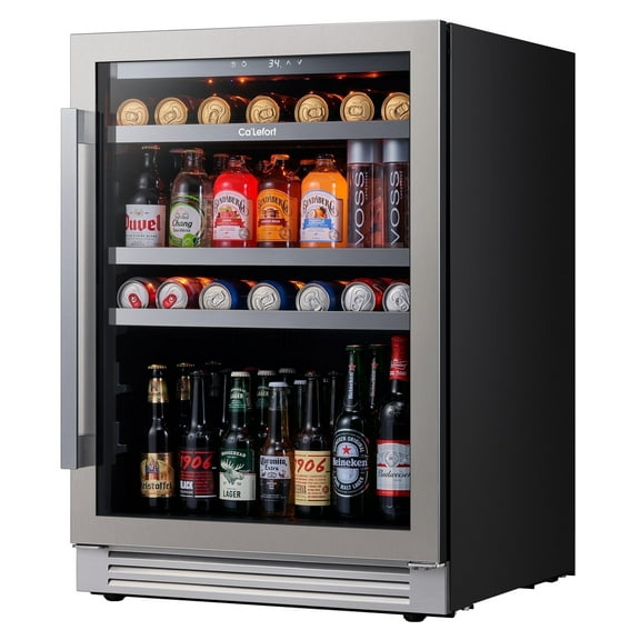 Ca'Lefort 24 Inch Beverage Refrigerator,220 Cans Beverage Cooler with Stainless Steel Glass Door for Home, Bar, Office