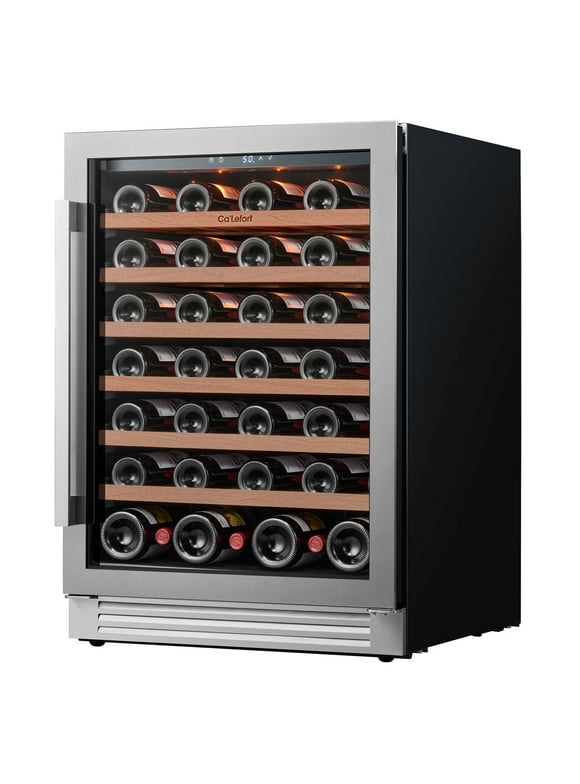 Ca'Lefort 24inch Wine Cooler Refrigerator,54 Bottle Built-in or Freestanding Wine Fridge with Seamless Double Tempered Glass Door