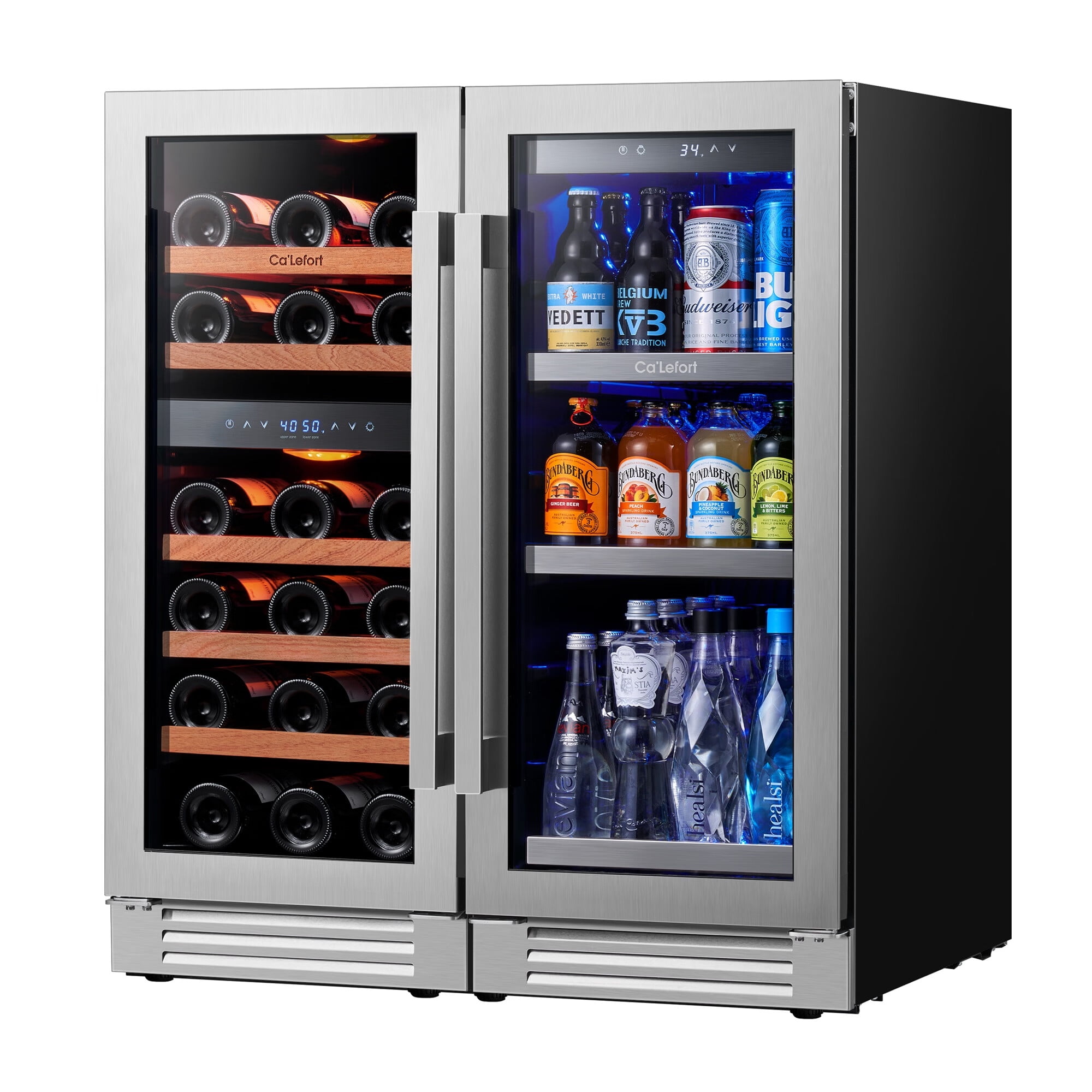 Ca'Lefort 30 Inch Wine Cooler Beverage Refrigerator, Hold 100 Cans and 28 Bottles Dual Zone Wine