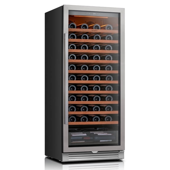 Ca‘lefort 90 Bottle Wine Refrigerator Cooler, 24'' Built-in Wine Fridge with 40-65°F and Double Glass for Home Bar & Hotel