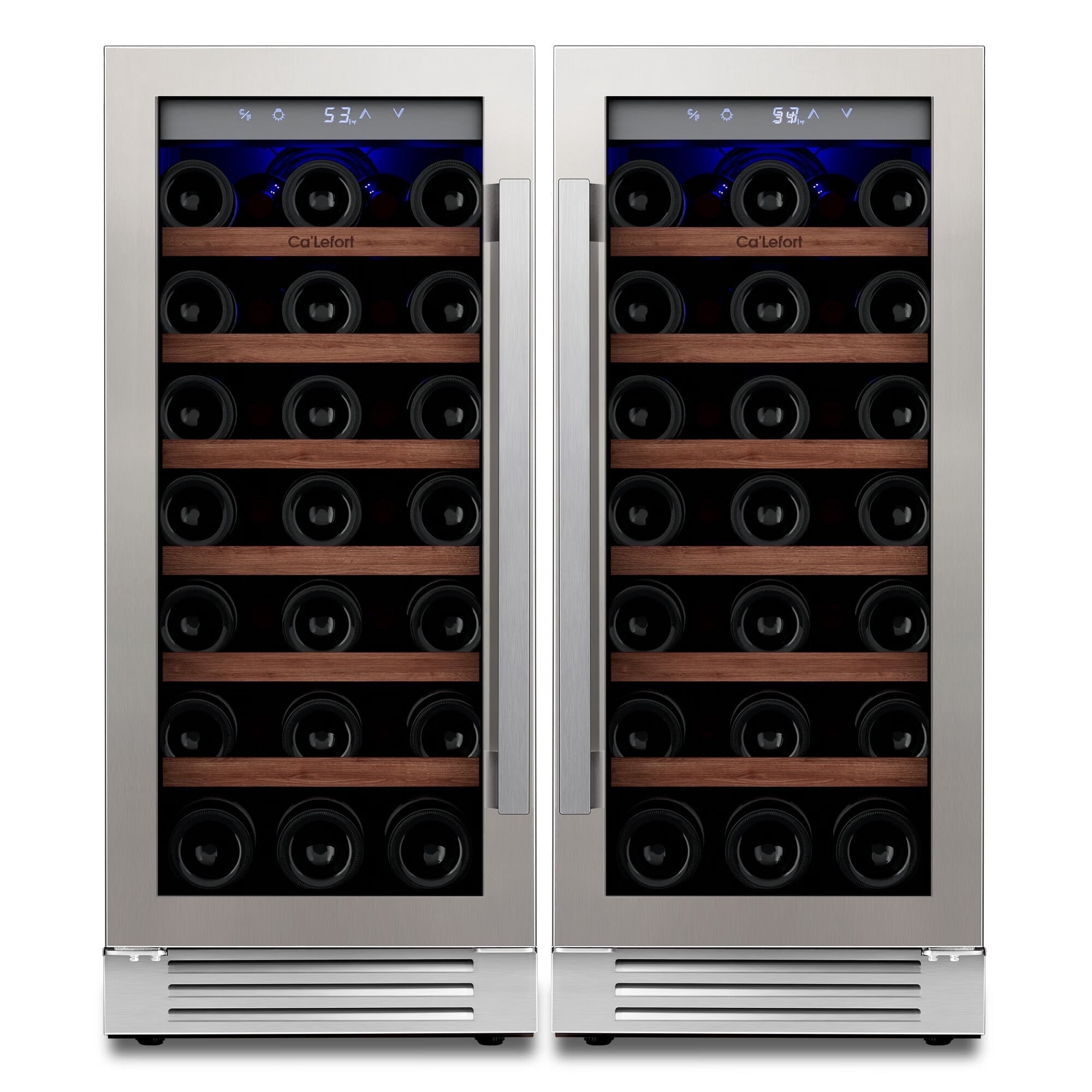 Ca'Lefort Two 15 inch Wine Fridge,66 Bottle Dual Zone Wine Cooler Refrigerator,Freestanding & Built-in with Stainless Steel frame for Kitchen Office