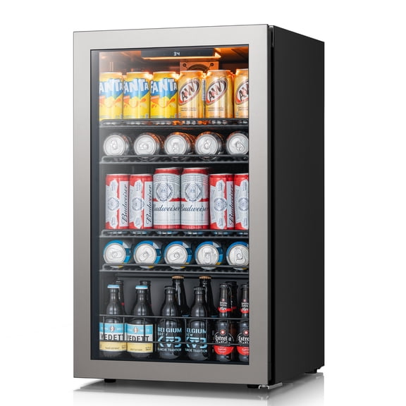 Ca'Lefort Beverage Refrigerator Cooler, 140-160 Can Freestanding Beverage Fridge,Mini fridge with Glass Door for Home/Bar/Office