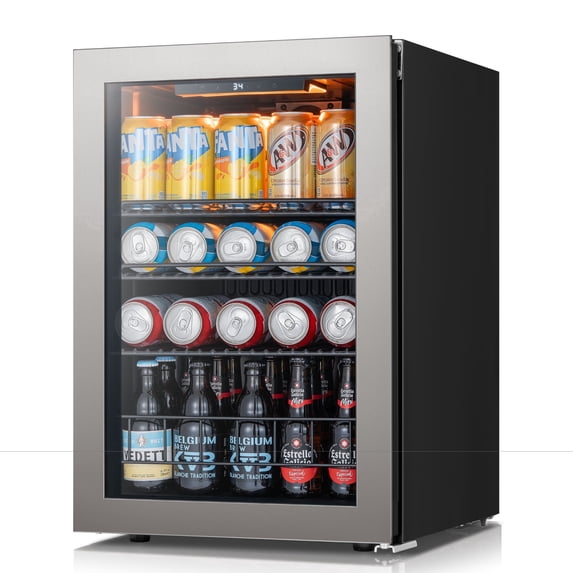 Ca'Lefort Beverage Refrigerator Cooler, 85-95 Can Freestanding Beverage Fridg,Mini fridge with Glass Door for Home/Bar/Office