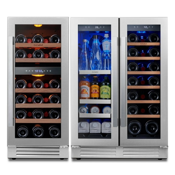 Ca'Lefort Wine Cooler Beverage Refrigerator, Hold 60 Cans and 48 Bottles Dual Zone Wine Fridge Freestanding & Built-in with Stainless Steel frame for Kitchen Office