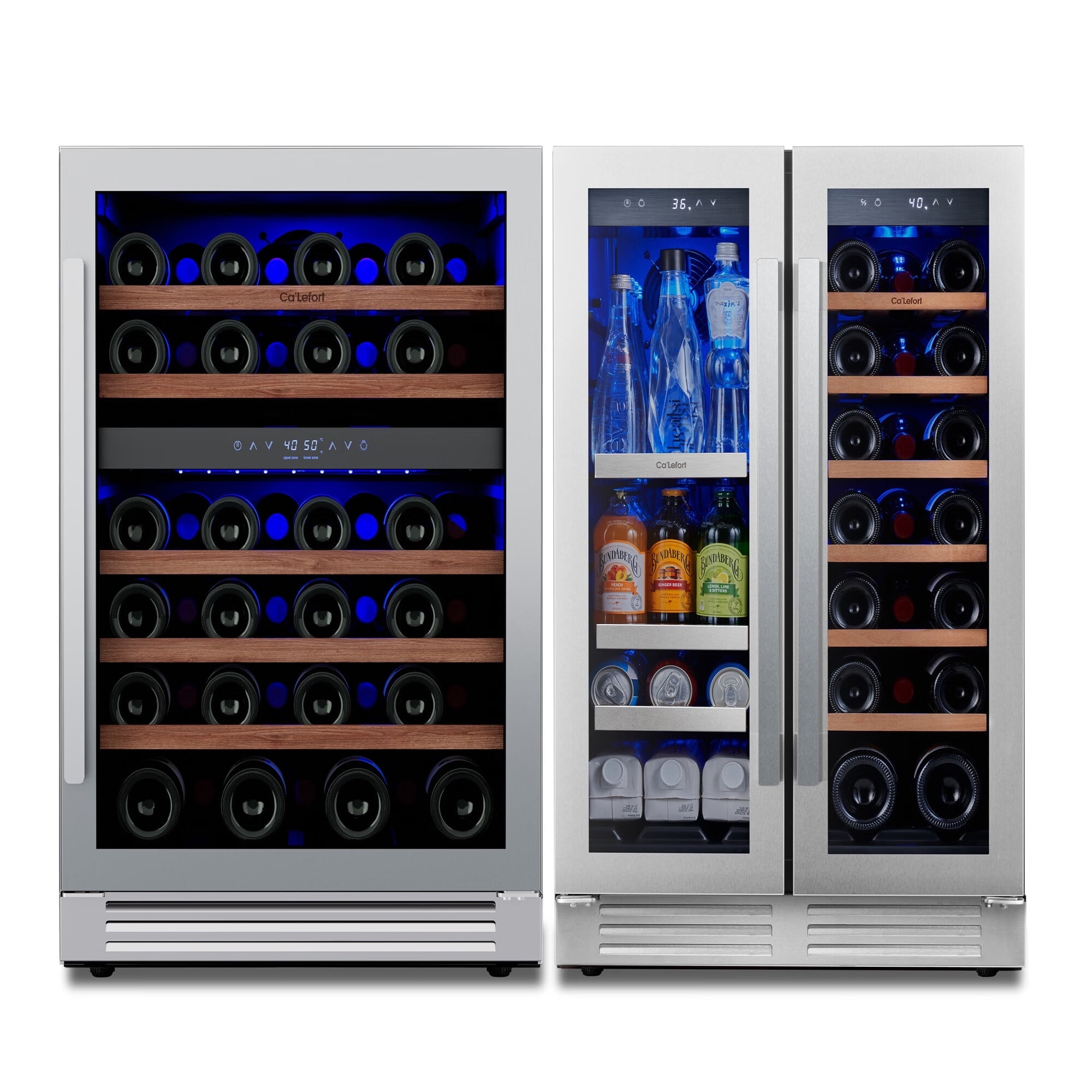 Ca'Lefort Wine Cooler Beverage Refrigerator, Hold 60 Cans and 66 Bottles Dual Zone Wine Fridge Freestanding & Built-in with Stainless Steel frame for Kitchen Office