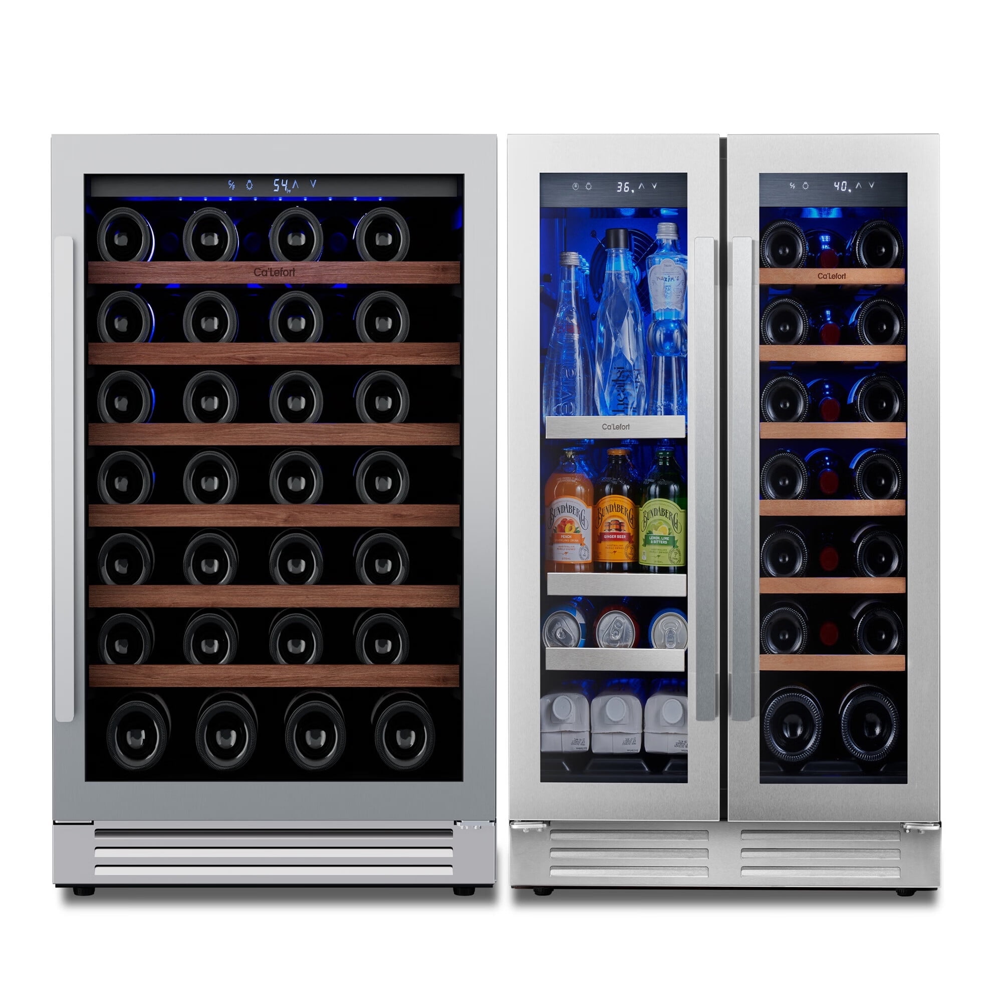Ca'Lefort Wine Cooler Beverage Refrigerator, Hold 60 Cans and 74 Bottles Dual Zone Wine Fridge Freestanding & Built-in with Stainless Steel frame for Kitchen Office