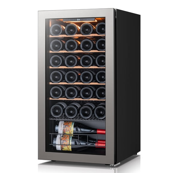 Ca'Lefort Wine Cooler Refrigerator, 3.11 cu.ft. Mini Wine Fridge Freestanding Wine Chiller with Double-Layer Glass Door for Home/Office