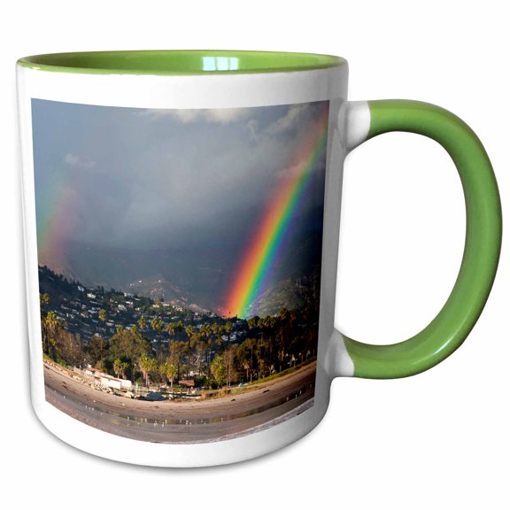 3drose, Ca, Santa Barbara, Chase Palm Beach and Rainbow - Us05 Wbi1032 - Walter Bibikow, 11oz Two-tone Green Mug