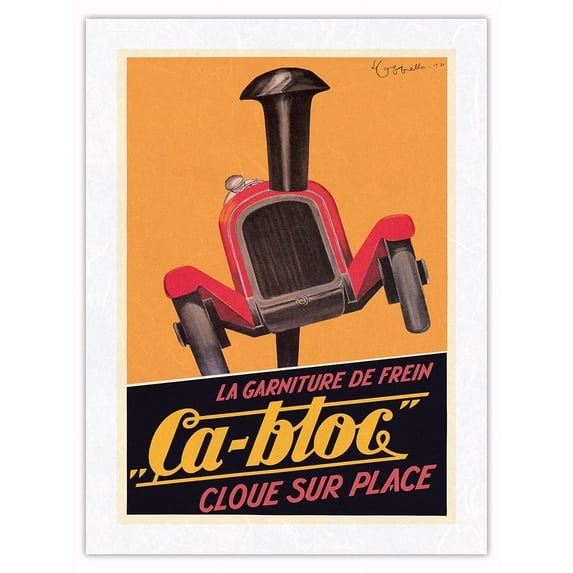 Ca-bloc Automotive Brakes - Vintage French Advertising Poster by Leonetto Cappiello c.1931 - Japanese Unryu Rice Paper Art Print (Unframed) 12 x 16 in