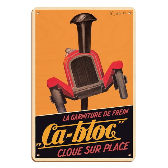 Ca-bloc Automotive Brakes - Vintage French Advertising Poster by Leonetto Cappiello c.1931 - 8 x 12 inch Vintage Wood Art Sign
