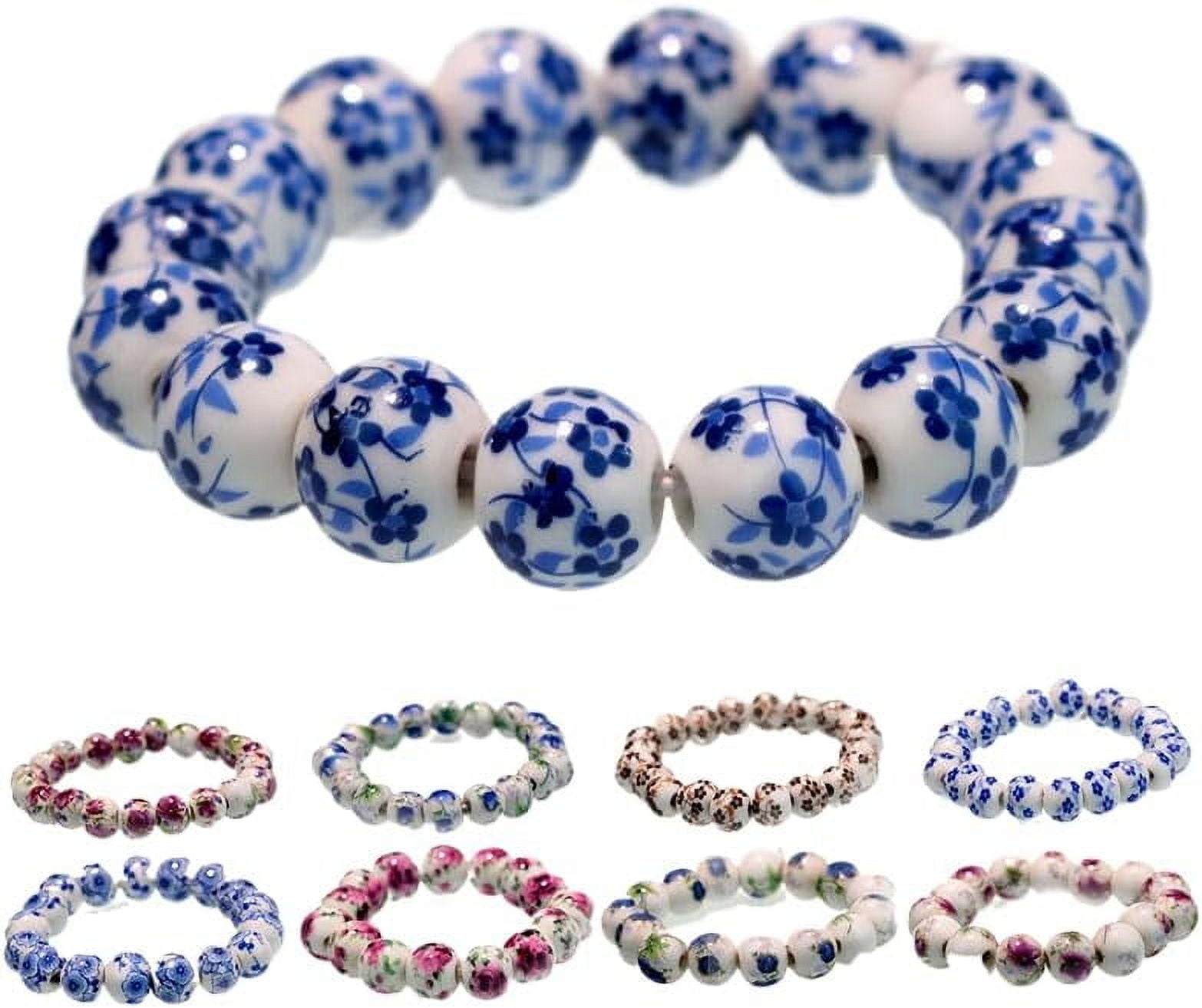 CaChnTyche Women Ceramic Beads Bracelet Vintage Style Blue and White Porcelain Ceramics Wrist Bracelet Unisex Elegant Wedding Jewelry Hand Chain