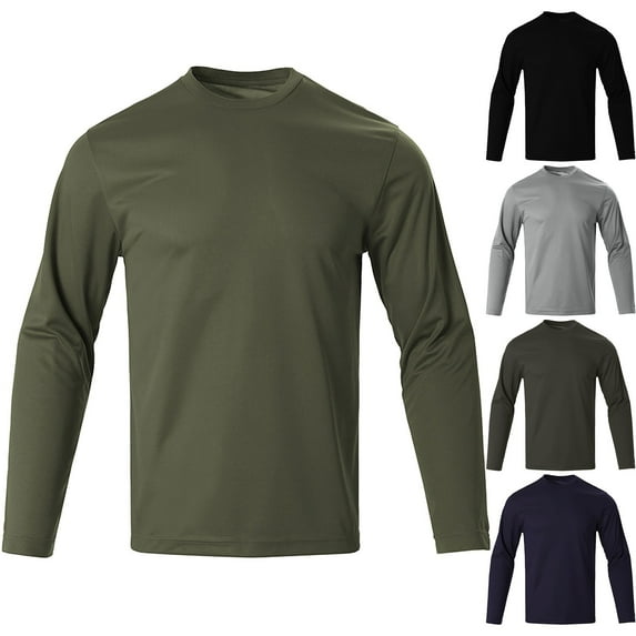 CaComMARK Men's Shirt Quick Drying Loose UV Moisture Wicking Fitting Sports UPF 50+ SPF Sun Protective Fishing Hiking Swim Long Sleeved Round Neck Top/shirt Navy-A XL