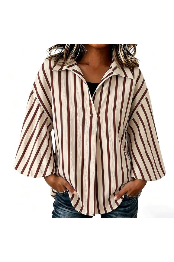 3/4 Sleeve Tops for Women Cropped Summer Shirts Collared Neck Half Sleeve Blouses Ruched Tops Beige