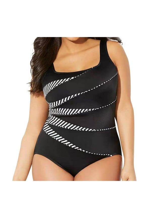 50% off Plus Size Swimsuit for Women One Piece Swimsuit Sexy Printed Fashion Swimsuit Black 5XL