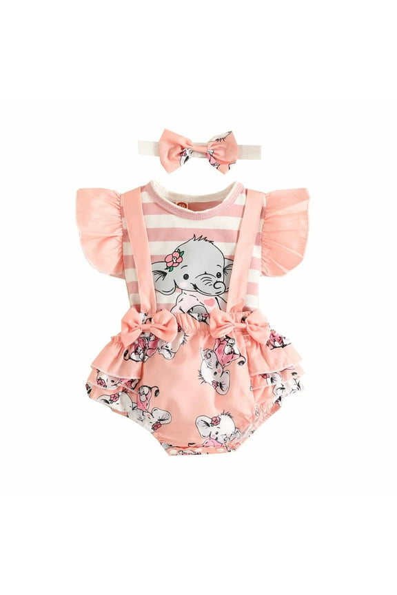 Baby Girl Clothes Summer 0-18M Romper Dress One Piece Cute Lace Sleeveless Bowtie Printed Jumpsuit Hairband Toddler Outfit Children Gifts Cheapest Items on Sale Pink