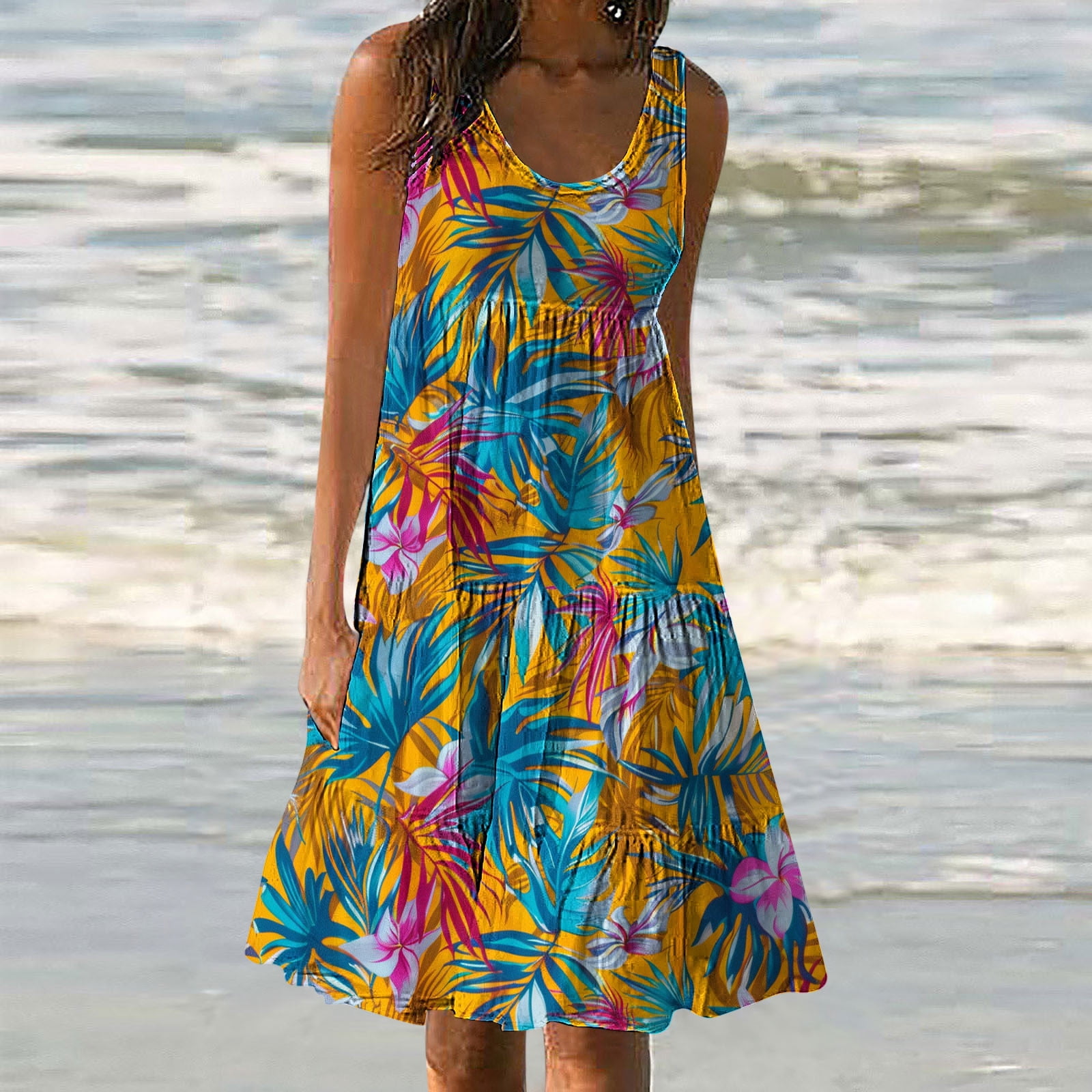 PI Boho Summer Dresses for Women 2024 Cute Petite Beach Dress Loose Sleeveless