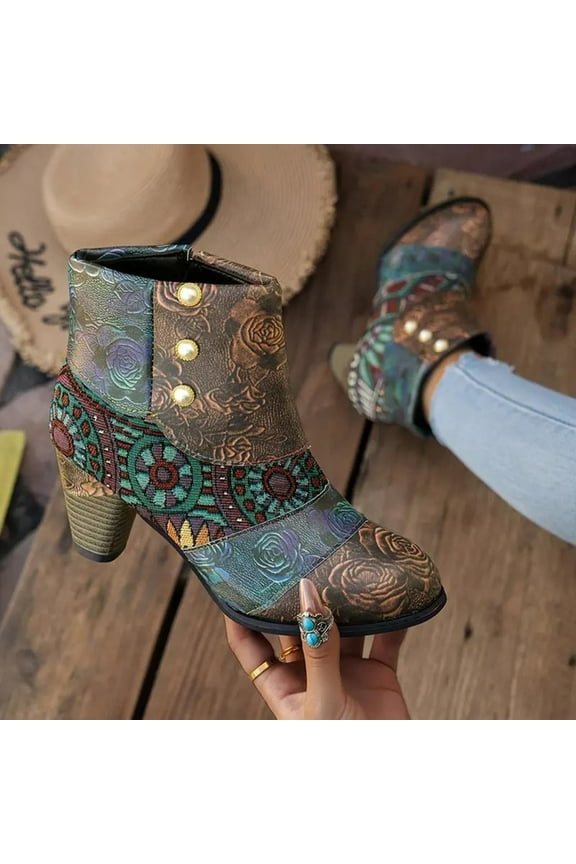 Boots for Women Fashion Snake Leather Round Toe Pump Ankle Booties Trendy Chunky High Heels Dress Short Boots for Ladies 90 off clearance sale