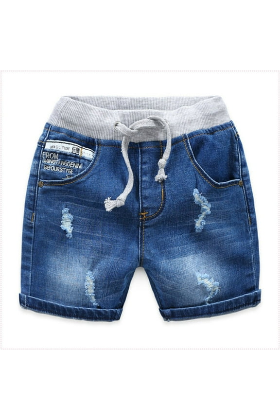 Boys Denim Jeans Washed Elastic Waist Shorts Spring and Summer Boy's Basic Casual Solid Hole Badange Pockect Shorts for 2-10 Years 90% off clearance sale
