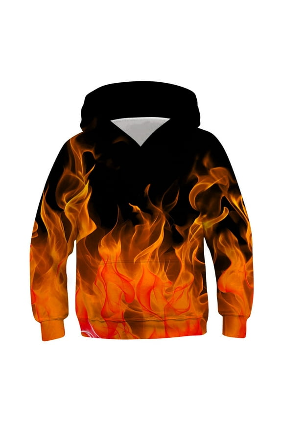 Boys Sweatshirt Long Sleeved Pattern T-shirt Printed Round Neck Cool Boy Hooded Sweatshirt Orange 13 Years