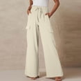 thumbnail image 1 of CaComMARK PI Cargo Pants for Women Casual Lightweight Wide Leg Beach Pants Drawstring High Waisted Elastic Waist Solid Loose Trousers with Big Pockets, 1 of 8
