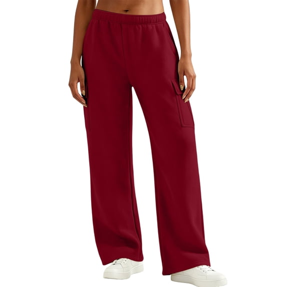 CaComMARK PI Cargo Sweatpants for Women Wide Leg Baggy Drawstring High Waisted Pants Casual Loose Sweatpants with Pockets Wine