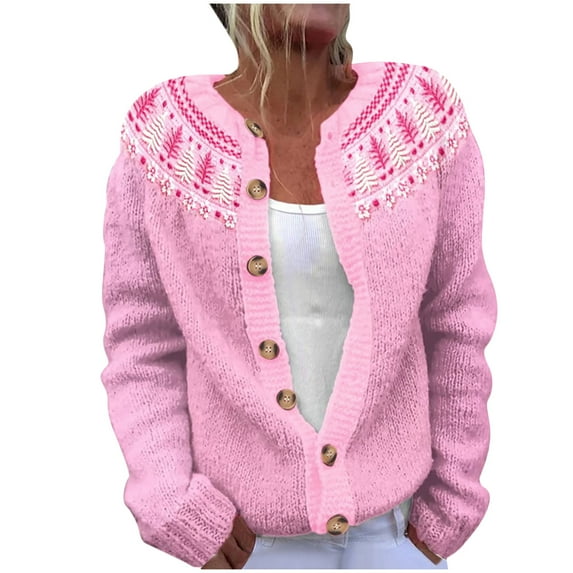 CaComMARK PI Christmas Sweater for Women Clearance 2024 Cute Xmas Printed Cardigans Sweater Open Front Button Down Knit Jacket Multicolor 16(4XL)