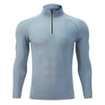 thumbnail image 1 of CaComMARK PI 1/4 Zip Pullover Mens Running Shirt Long Sleeve Athletic Compression Shirt Solid Quick Drying Tops Light Blue 4XL, 1 of 2