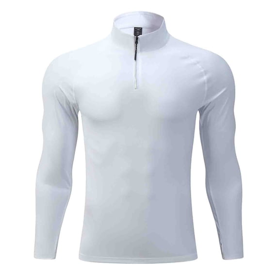 CaComMARK PI Clearance 1/4 Zip Pullover Mens Running Shirt Long Sleeve Athletic Compression Shirt Solid Quick Drying Tops White 10(XL)