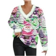 thumbnail image 1 of CaComMARK PI 2023 New Ugly Christmas Sweaters for Women Cute Fuzzy V Neck Wintertime Holiday Parties Knitted Pullover Sweater Santa Purple, 1 of 3