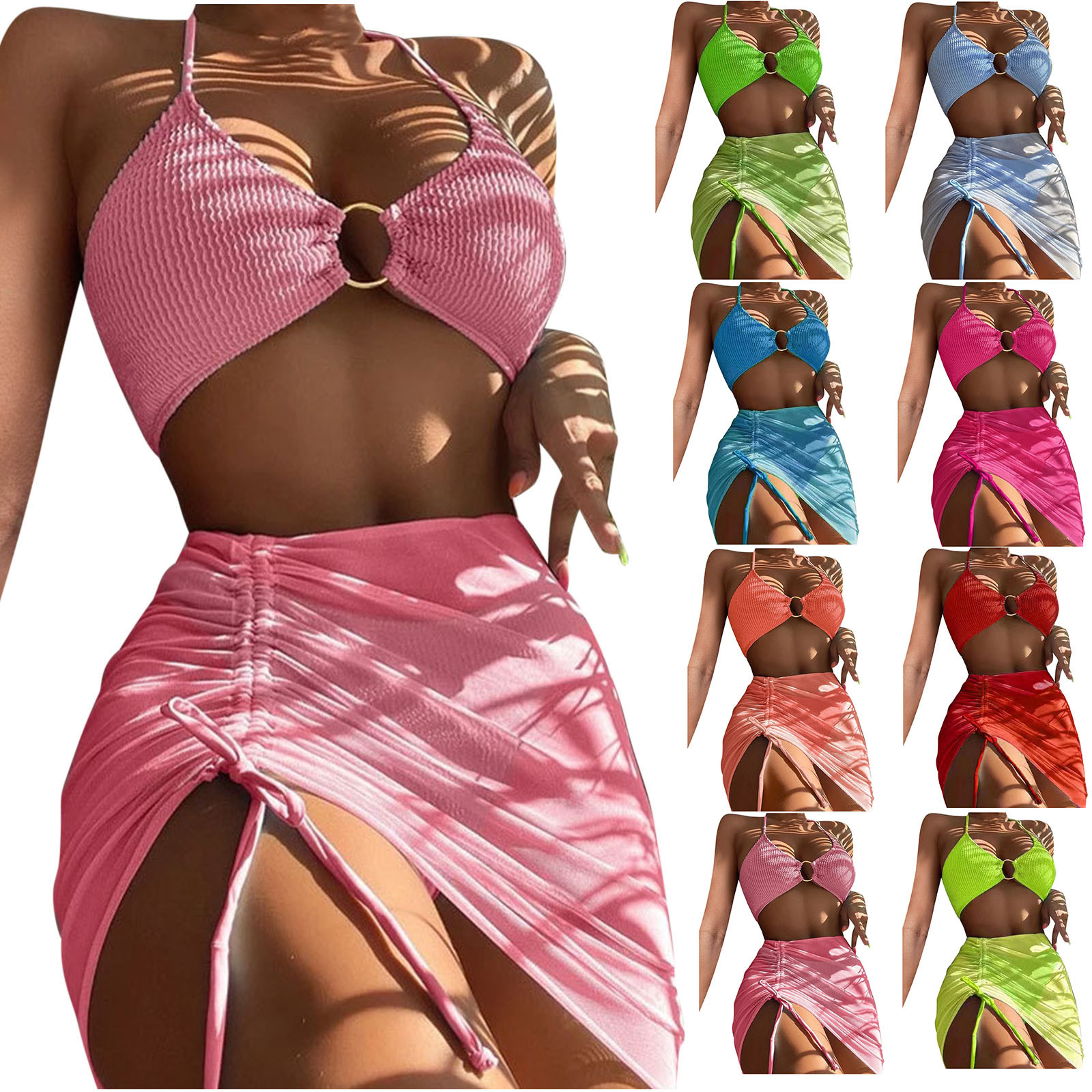PI Clearance Bikini Sets for Women High Waisted Swimsuit with Coverup Shirt 3 Piece