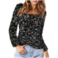 thumbnail image 1 of CaComMARK PI Blouses for Women Square Neck Long Sleeve Shirts Casual Florals Printed Smocked Tunic Tops Spring Summer Clothes Black 8(L), 1 of 8