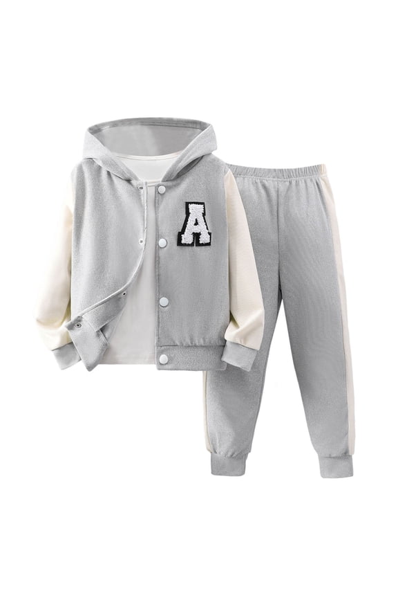 Boys Girls Sports Set Spring Autumn Long Sleeve Button Up Hoodie Jacket Top Elastic Waist Jogger Sweatpants Gray 6 Years