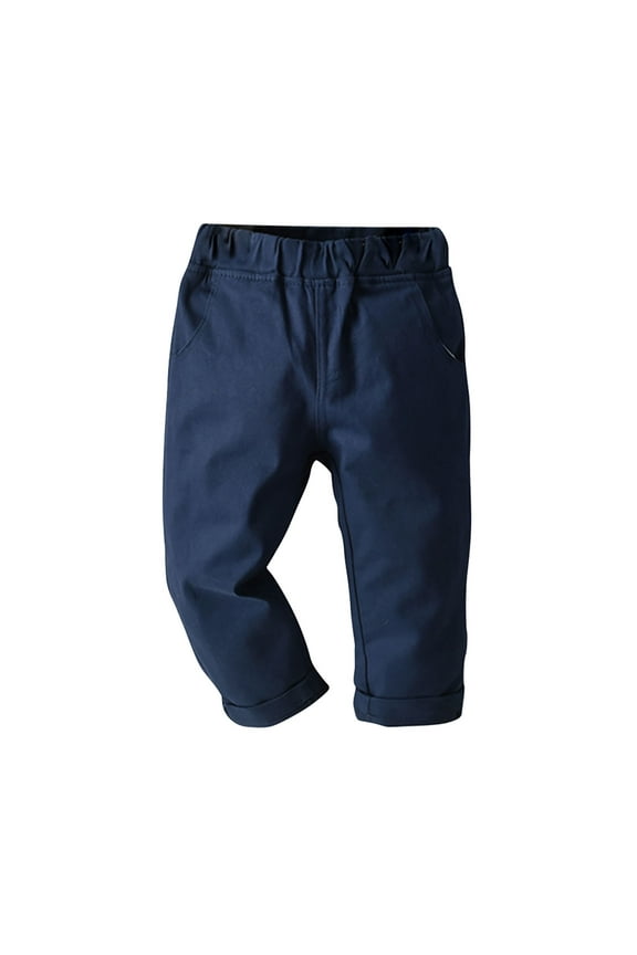 Boys School Uniform Pants Toddler Baby Chino Cargo Trousers with Pockets Casual Wear Dark Blue 7 Years