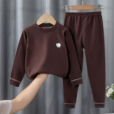 CaComMARK PI Clearance Boys and Girls thermal Underwear Set Winter Long Johns Fleece Pajamas Two Piece Set for Toddler to Big Kids Brown 2 Years