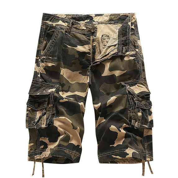 CaComMARK PI Cargo Shorts for Men Camo Multi Pocket Fashionable Casual Workwear Shorts Camouflage Outdoor Twill Cargo Shorts Khaki 6(31)