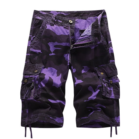 CaComMARK PI Cargo Shorts for Men Camo Multi Pocket Fashionable Casual Workwear Shorts Camouflage Outdoor Twill Cargo Shorts Purple 12(36)
