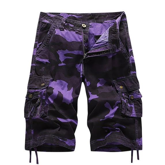 CaComMARK PI Cargo Shorts for Men Camo Multi Pocket Fashionable Casual Workwear Shorts Camouflage Outdoor Twill Cargo Shorts Purple 18(42)