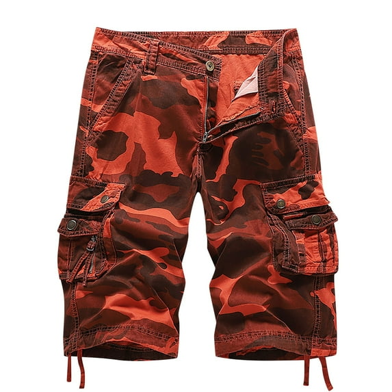 CaComMARK PI Cargo Shorts for Men Camo Multi Pocket Fashionable Casual Workwear Shorts Camouflage Outdoor Twill Cargo Shorts Red 10(34)