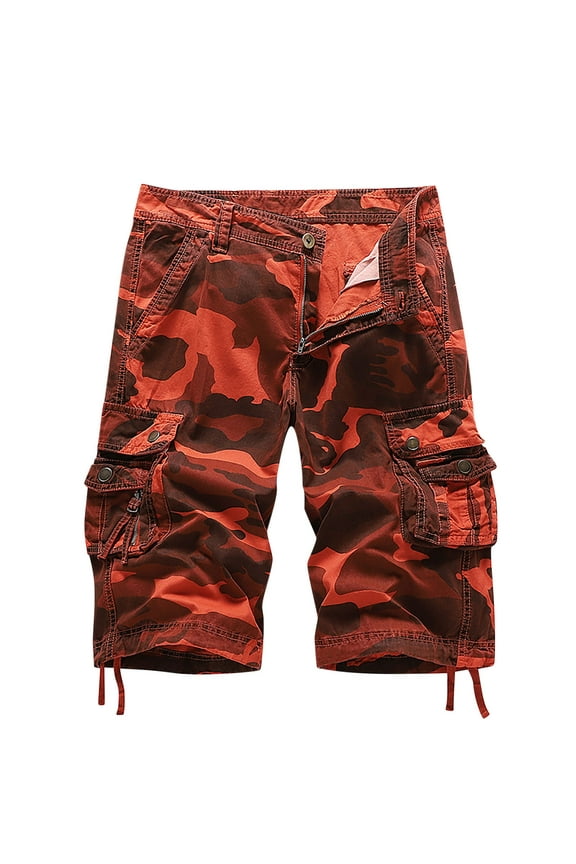 Cargo Shorts for Men Camo Multi Pocket Fashionable Casual Workwear Shorts Camouflage Outdoor Twill Cargo Shorts Red 18(42)
