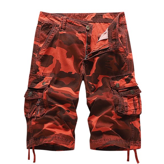 CaComMARK PI Cargo Shorts for Men Camo Multi Pocket Fashionable Casual Workwear Shorts Camouflage Outdoor Twill Cargo Shorts Red 8(32)